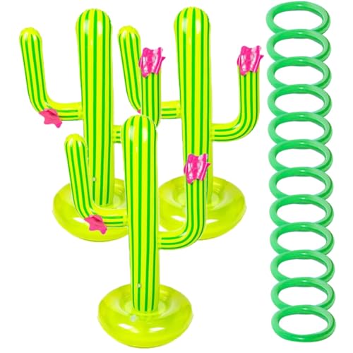 Sosoport 3 Sets Inflatable Cactus Ring Toss Game of Summer Playthings for Pool Parties Includes Inflatable Cactus and Rings Fun Pool Throwing Game for All Ages Random Color