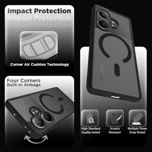 Image of RIGGEAR Shockproof Sleek Hybrid Armor Back Cover Case Compatible with MagSafe Accessories for Realme GT 6, Realme GT 6T 5G (Smoke Black Matte PC + Black TPU Bumper)