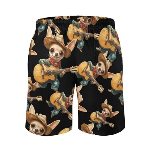Chihuahua Playing Guitar Mens Swim Trunks Quick Dry Board Shorts Beach Swimwear Bathing Suits3