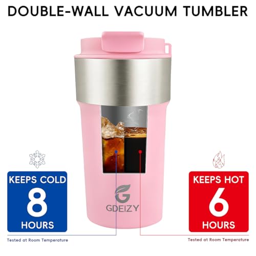 Image of Insulated Travel Coffee Mug, 17oz Stainless Steel Leakproof Flip Straw Cup