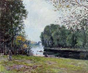 Peinture à l'huile Sisley grand format pour décoration salon lumineux 30 x 36 pouces