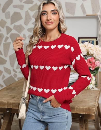 Image of Alsol Lamesa Women's Fall Pullover Sweaters Cute Hearts Long Sleeve Crewneck Casual Knitted Sweaters, Large