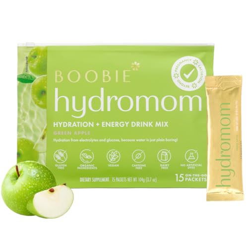Image of Boobie Hydromom Superfood Electrolyte Drink Mix, Green Apple | Refreshing Energy & Hydration Boost for Mamas | On-The-Go & Travel Essentials for Pregnancy, Lactation, & Beyond, 15 Packets