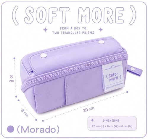 Image of Multi-Functional Soft Pencil Case for Girls - Large Capacity Zipper Pouch with Multiple Compartments - Aesthetic Stationery Organizer for School, College & Office (Purple Soft More Pouch)