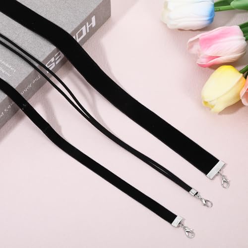Schwarze Choker Kette Damen Set, 3-teiliges Samtband Schwarz Collar Halskette, Verstellbare Halsband Damen, Halsreif für Frauen, Klassische Gothic Tattoo Kette 90er für Halloween Cosplay und Party
