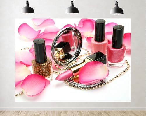 Trykid 10x6.5ft Pink Nail Polish and Lipstick with Rose Petal