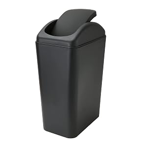 Small Lidded Trash Can 12 Liter 3 Gallon Black Plastic Garbage Bin with Lid for Office Bedroom Bathroom