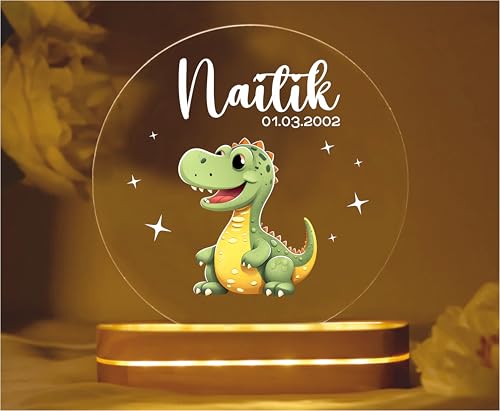 Image of PRINTHUA Plastic Personalized LED Night Table Lamp with Custom Name,Unique Gift for Women,Men,Kids,Girlfriend,Boyfriend,Husband,Wife|Birthdays,& Special Occasions (Cute Dinosaur),Multicolour