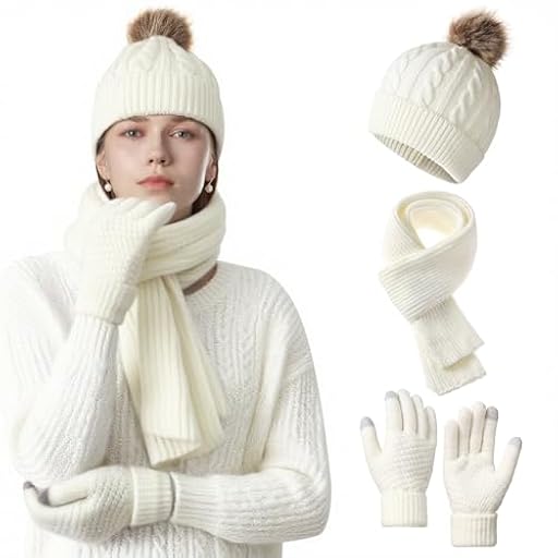 NHTJTHE Juego de gorro para mujer, guantes antideslizantes y para pantalla táctil, cálido y acogedor, juego de invierno, 3 en 1, bufanda, guantes (blanco) | Ya disponible en tu tienda friki favorita! En mundofriki.es! NHTJTHE Juego de gorro para mujer, guantes antideslizantes y para pantalla táctil, cálido y acogedor, juego de invierno, 3 en 1, bufanda, guantes (blanco) | Ya disponible en tu tienda friki favorita! En mundofriki.es!