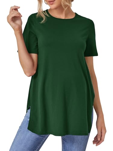Image of OYOANGLE Women's Maternity Shirts Split Hem Short Sleeve Loose Tunic Tops Tee Casual Pregnancy Clothes