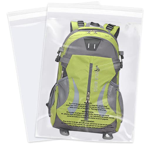18" x 24" (200 Count) Self Seal Clear Poly Bags with Suffocation Warning for Packaging, Shipping, Clothing, Shirts & FBA - Resealable Adhesive