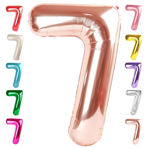 Image of 7 Balloon Numbers Birthday Decorations, 40In Rose Gold Balloons for Party | Eye-catching Appearance, Perfect Decorative Centerpieces, Convenient Self-sealing Structure, Widely for Various Occasions