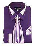 Milano Moda Men's Fashion Dress Shirt With Contrast Design Tie Hankie & Cuffs