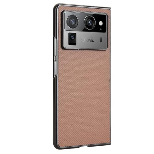 Image of for Tecno Phantom V Fold2 Case Carbon Fiber Texture Shockproof PU+PC Phone Cover - Brown