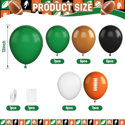 Image of Football Balloons, 30 Pcs 12inch Brown Black Green Nude Latex Balloon With Football Printed Balloons for Boys Rugby Birthday Party Super Bowl Sport Theme Party Decorations
