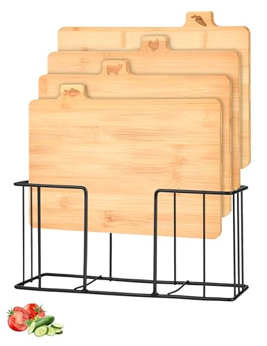 Set de 4 Tablas de Cortar de Bambú con Soporte Metálico