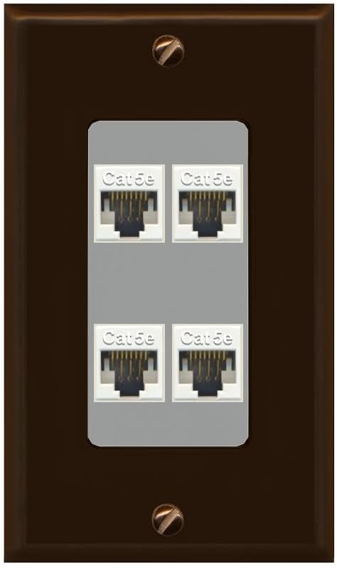 RiteAV 1 Gang Decorative 4 Port Cat5e Ethernet Wall Plate - 1 Gang [Bronze/White]