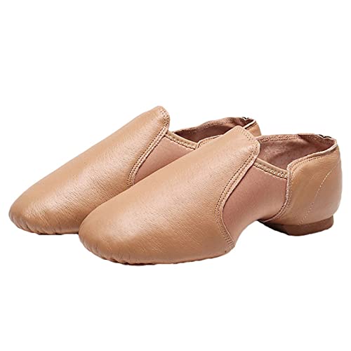 Jazz-Tanzschuhe Elastizität Geteilte Sohle Latin Modern Dance-Schuhe Leder Zum Hineinschlüpfen Für Kinder Und Erwachsene Frauen,Braun,35 EU Cover
