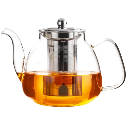 Image of PARACITY Glass Teapot Stovetop 40 OZ /1200ml, Tea pot with Removable 18 /8 Stainless Steel Infuser, Borosilicate Clear Tea Kettle, Teapot Blooming and Loose Leaf Tea Maker Tea Brewer for Camping