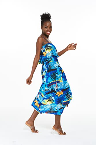 Image of Hawaii Hangover Family Matching Hawaiian Clothes, Sunset Blue | Family matching Hawaiian outfits, Sunset Blue, lightweight rayon, machine washable, tropical print, luaus, cruises