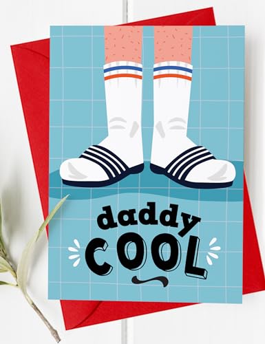 Mrs Best Paper Co. Daddy Cool Funny Fathers Day Card, Chaussettes et Sliders Sandales, Carte d'anniversaire Funny Dad