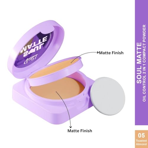 Image of Glam21 Soul Matte Oil Control 2 in 1 Compact Powder | 2 Matte Shades | Air Light Formula & Stay Upto 10 hrs | Rich With Hyaluronic Acid, Squalane & Mango Butter |SPF20 |18gm- Toasted Almond 05