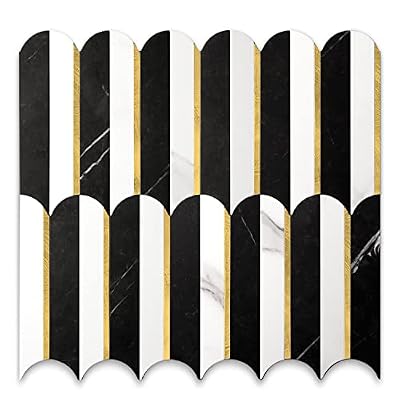 Vamos Tile Peel and Stick Backsplash Seamless Tile,Stick on Backsplash for Kitchen and Bathroom,Marble Look PVC Mixed Metal Gold Self Adhesive Metal Mosaic Tiles (10 Sheets)