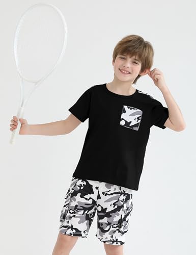 Image of mksodopy Boys Summer Outfit Set 2 Piece T Shirt and Camo Shorts Casual Clothes for Little Big Boys 5-16