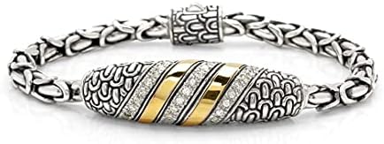 925 Sterling Silver and 18K Gold Chain Bracelet with Dragon Scales Motif Design on Entire Bracelet and Cubic Zirconia Stone for Women, Mother's Day, Father's Day, Christmas and Jewelry Gift