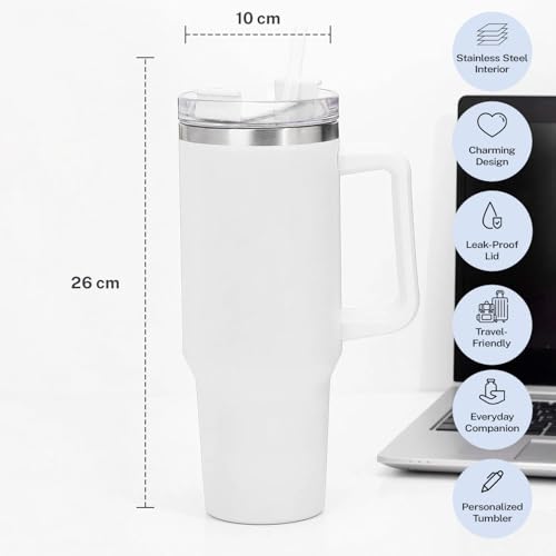 Image of IGP Custom Name Floral Travel Tumbler | Same Day Delivery | 1200 Stainless Steel Insulated Mug with Reusable Straw & Easy-Grip Handle | Perfect Birthday & Mother‚ Day Gift for Her