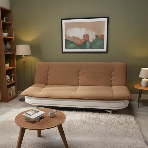 Image of Torque Siesta 3 Seater Sofa Cuma Bed for Sleeping - Light Brown | Premium Suede Fabric Sofa Cum Bed 6x4 Feet | Foldable Sofa Beds for Festival Gifts Set Home Decor