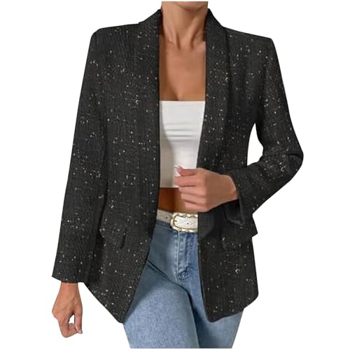 Tweed Blazers for Women Business Casual Long Sleeve Double Breasted Jackets Open Front Elegant Work Office Suits