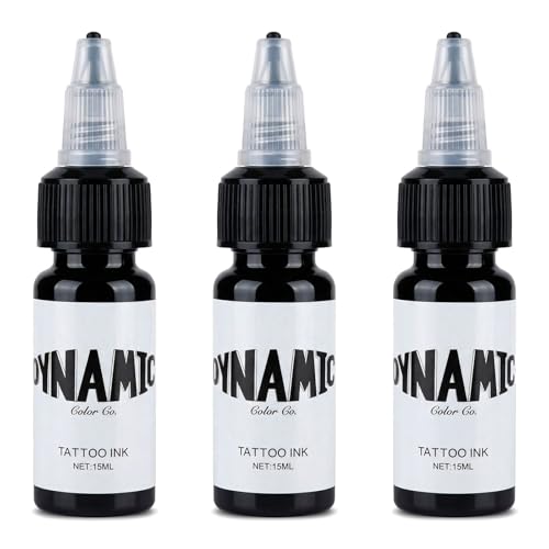 Dynamic Black Tattoo Ink 3PCS Tattoo Ink Black Tattoo Supplies for Colouring and Mixing Vibrant Sterilized Vegan Safe and Long Lasting(15ml/Bottle)