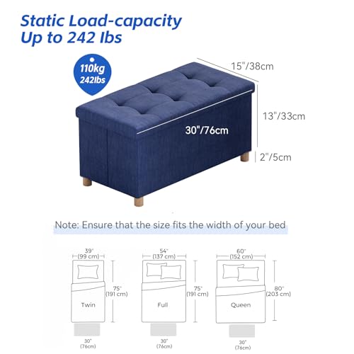 Image of BRIAN & DANY 30 Inches Folding Storage Ottoman Bench, Ottoman with Storage Bench for Bedroom, Living Room, Entryway, Foot Rest with Legs, Blue