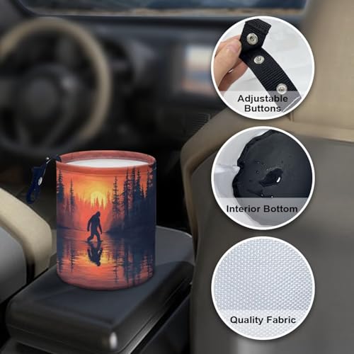Image of Bigfoot Sunset Forest Car Trash Can Foldable Hanging Portable Dustbin Bin for Back Seat, Front Console, Floor, or Hanging Headrest Waste Basket