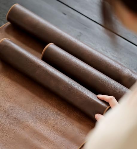 Chemin de table en cuir anti-tache marron réversible pour table en bois - 7