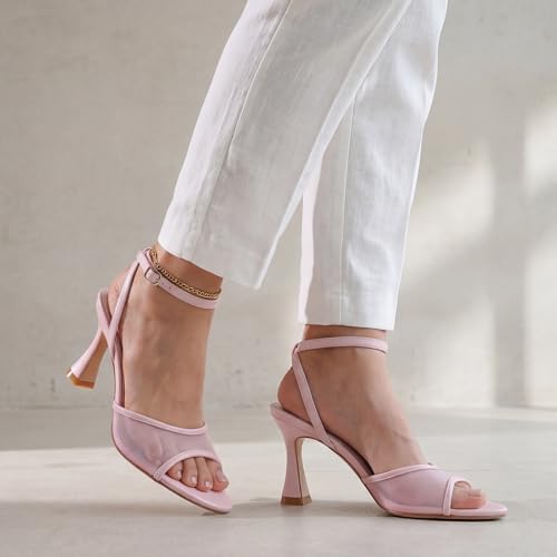 Image of Susanny High Heels for Women Pointed Open Toe Strappy Chunky Block Heels Ankle Strap Stiletto Kitten Heeled Sandals Wedding Bridal Party Prom Sexy Dress Shoes