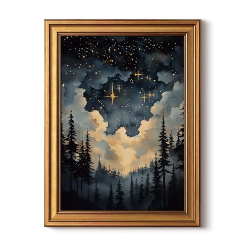 HUARCEY Gold Framed Canvas Wall Art, Celestial Stars Night Picture