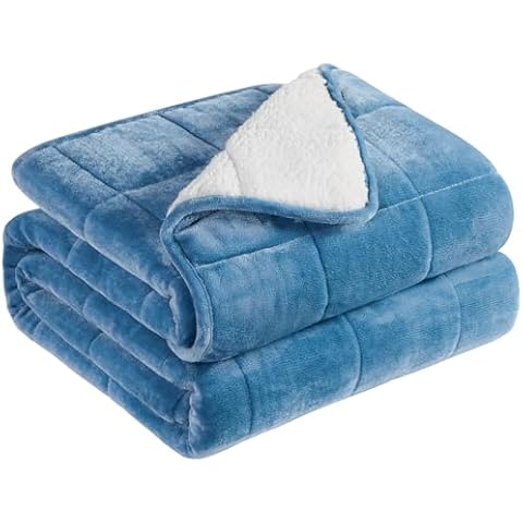 HOSUKKO Sherpa Flannel Weighted Blanket - 15 lbs Dual Sided Comfort Thick Heavy Blankets for Adults Soft Fluffy Flannel Cozy Warm Sherpa for Comfortable Relaxing Sleep, 48x72 inches Light Blue Cover