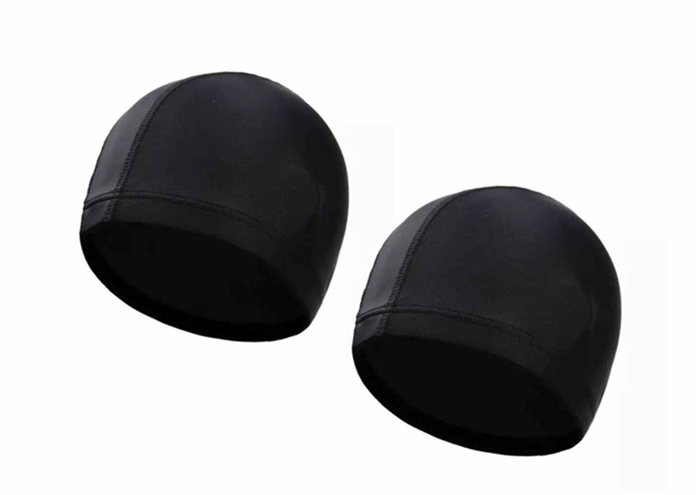 LATRAT 2 gorros de natación de color liso de tela de nailon gorro de baño unisex gorro antideslizante para piscina para cabello largo y corto atletas, gorro de natación para adultos, negro