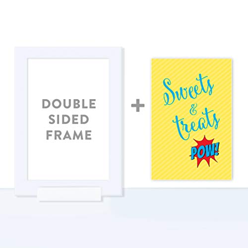 Andaz Press Birthday And Baby Shower Framed Party Sign, Double-Sided 4X6-Inch, Sweets & Treats, Superhero Themed Pow Bam!, 1-Pack, Includes Frame #TOP3