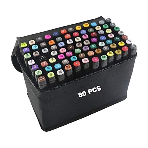 Vallteng 80 Colours Art Markers Set Twin Marker Pens Broad Fine Point Graphic Marker Pen Architecture Design for Drawing Coloring Highlighting and Underlining Cover