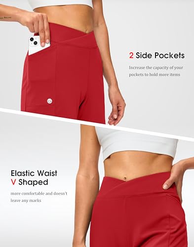 Women's Athletic Shorts 6" High Waisted Stretchy Bermuda Shorts for Women Quick Dry Summer Casual Shorts(Red,S) — view 4