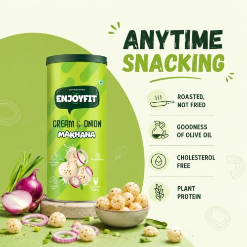 Image of Enjoyfit Roasted Makhana Cream and Onion (Pack Of2, 77G Each) | Healthy Namkeen Snack | Gluten Free | Rich in Protein and Fiber | Roasted in Olive Oil