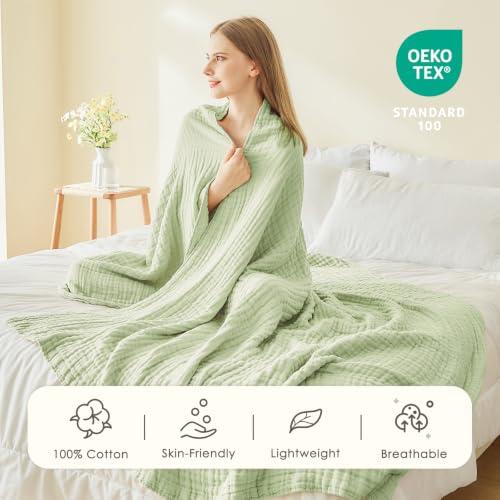 Image of EMME Muslin Blankets for Adults Throw Blanket for Couch Breathable Gauze Soft Lightweight Airy Mint Green Queen 90 inch x 90 inch
