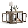 Dog Crate Furniture, 32 inch Medium Dog Crates with Bed Mat, Wooden Dog Kennel Furniture, End Side Table Dog Cage with 3 Doors, Greige