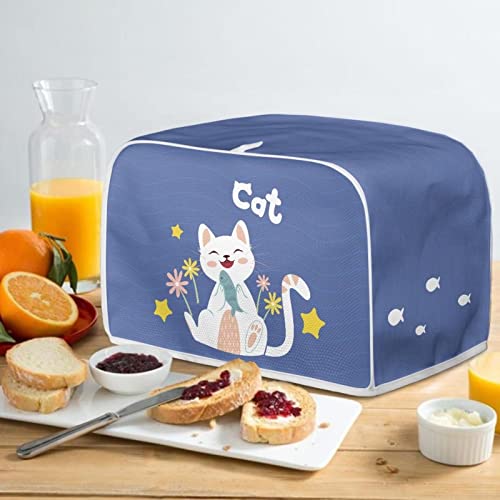 Image of Talayituse Cat Flower Print Toaster Cover 2 Slice Wide Slot, Lightweight Toaster Cover Dust Protection Washable Appliance Bag, Blue