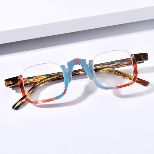 Image of HEPIDEM Matte Multicolor Acetate Glasses Frame Women,Semi Rimless Round Optical Eyeglasses
