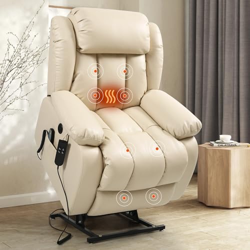 DUANDUAN 2 Motoren Elektrischer Relaxsessel mit 180° Liegefunktion, Sessel mit Schlaffunktion, Massagesessel mit Aufstehhilfe,Vibration und Heizung (Beige) – Bild 3