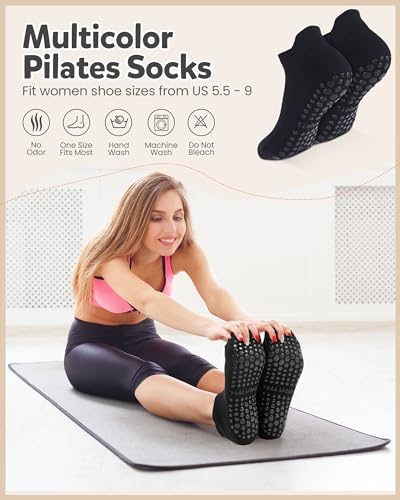 24 Pairs Non Slip Yoga Socks for Women Pilates Socks with Grips Anti Skid Athletic Grippy Hospital Hosiery2
